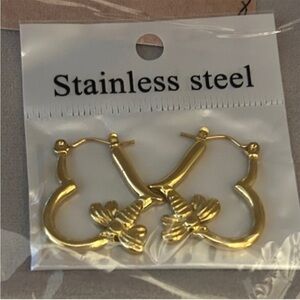 Gold Toned Stainless Steel Floral Hoop Earrings